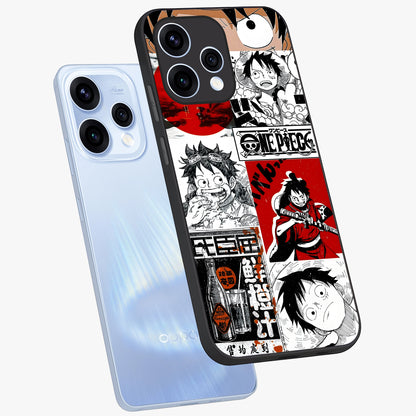 Strawhat Chaos Panels Glass Case displayed in angled mockup highlighting vibrant anime collage design with action aesthetic.