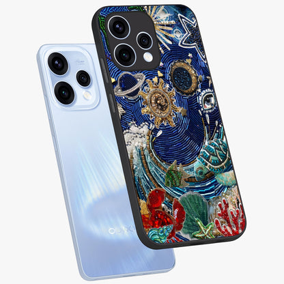 Universe Underwater Spark Glass Case displayed in angled mockup highlighting glowing aquatic design with celestial aesthetic.