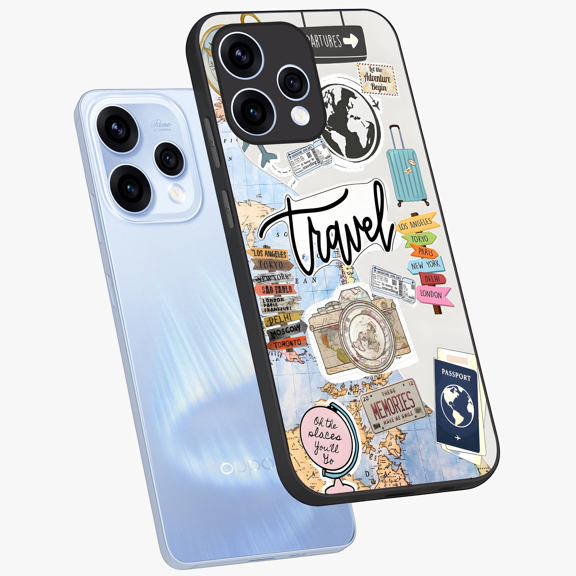 Wanderlust Journal Glass Case displayed in angled mockup highlighting adventure themed design with aesthetic travel vibe.