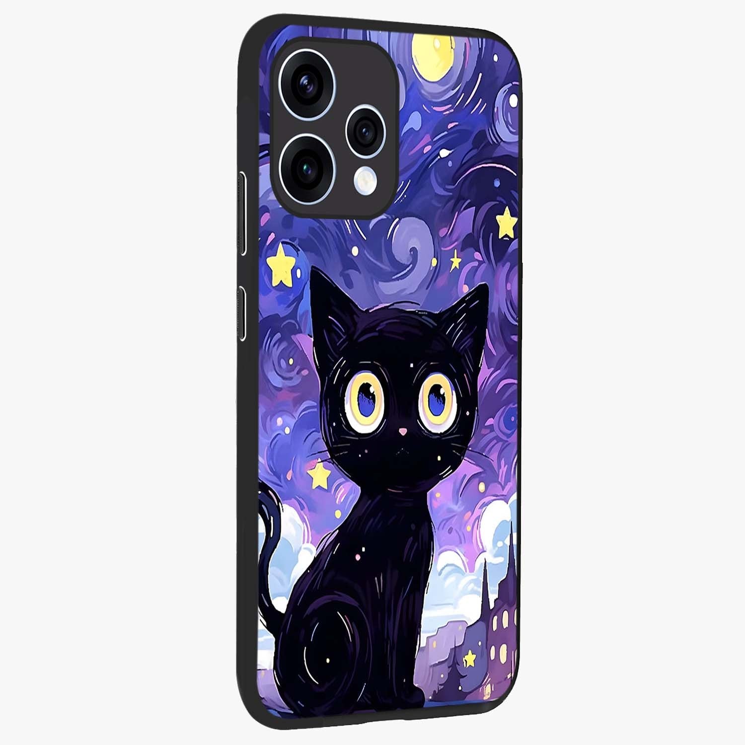 Abstract Cat Art Glass Case upright view showcasing creative feline illustration and aesthetic artistic style.