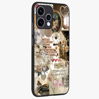Aesthetic Brown Vintage Collage Glass Case upright view showcasing nostalgic retro artwork with stylish vintage theme.