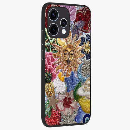 Celestial Floral and Playful Glass Case upright view showcasing whimsical floral artwork with cosmic aesthetic theme.