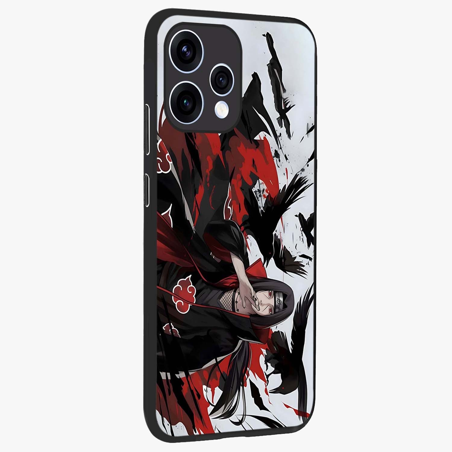 Crimson Crow Illusion Glass Case upright view showcasing striking crow illusion artwork with intense crimson theme.