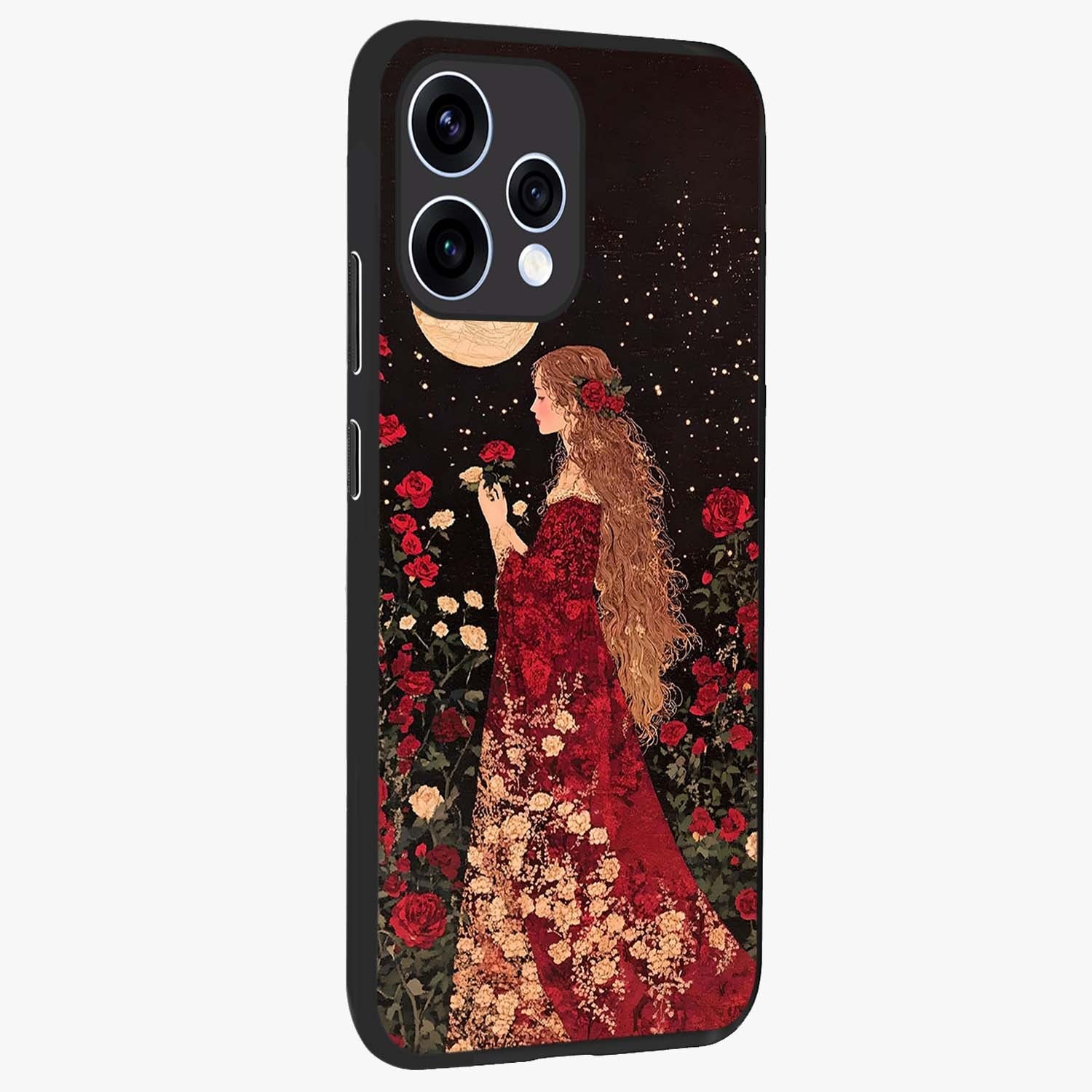 Crimson Dreams Glass Case upright view showcasing dreamy red toned artwork with modern aesthetic style.