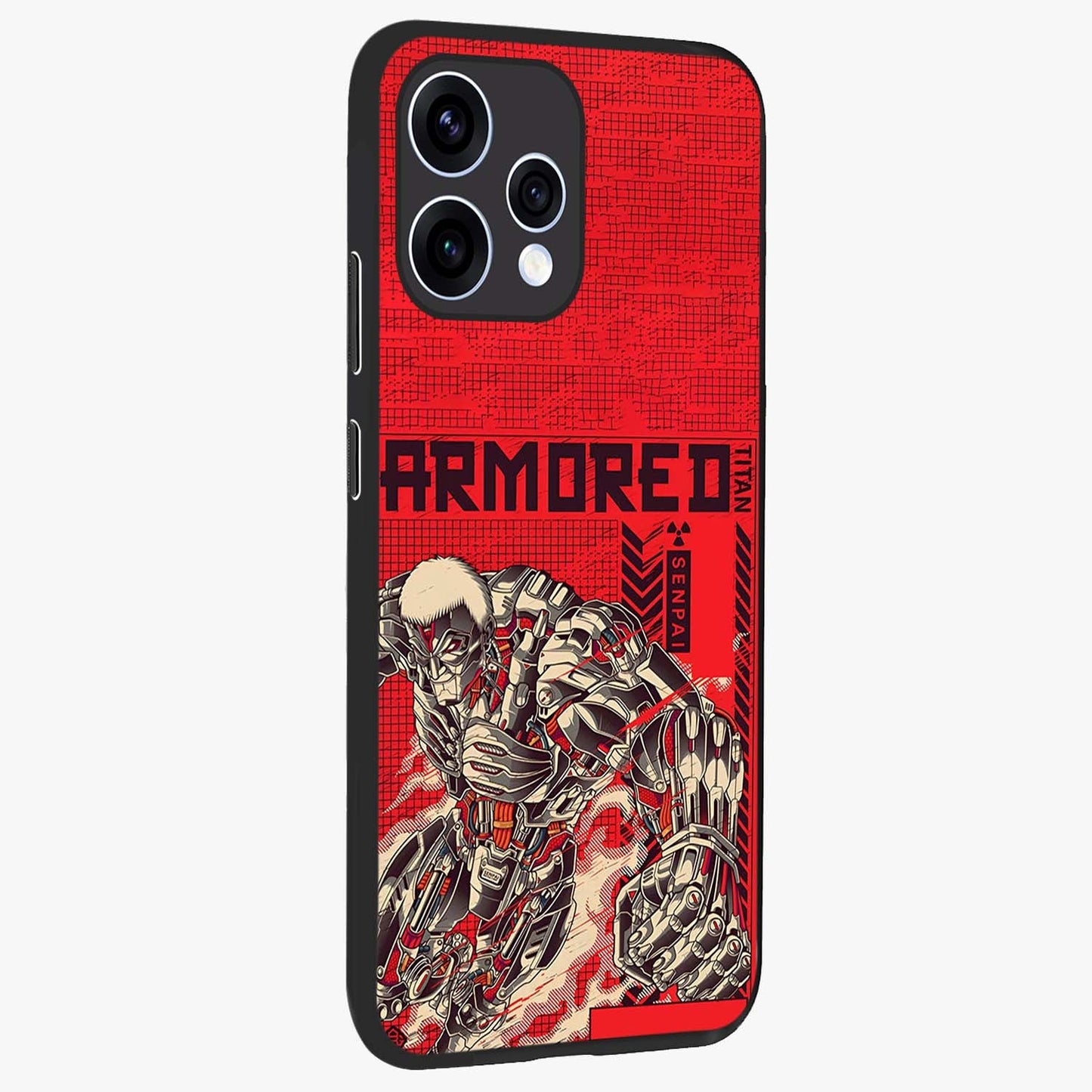 Crimson Mecha Titan Glass Case upright view showcasing dynamic robotic titan design with sci-fi inspired theme.
