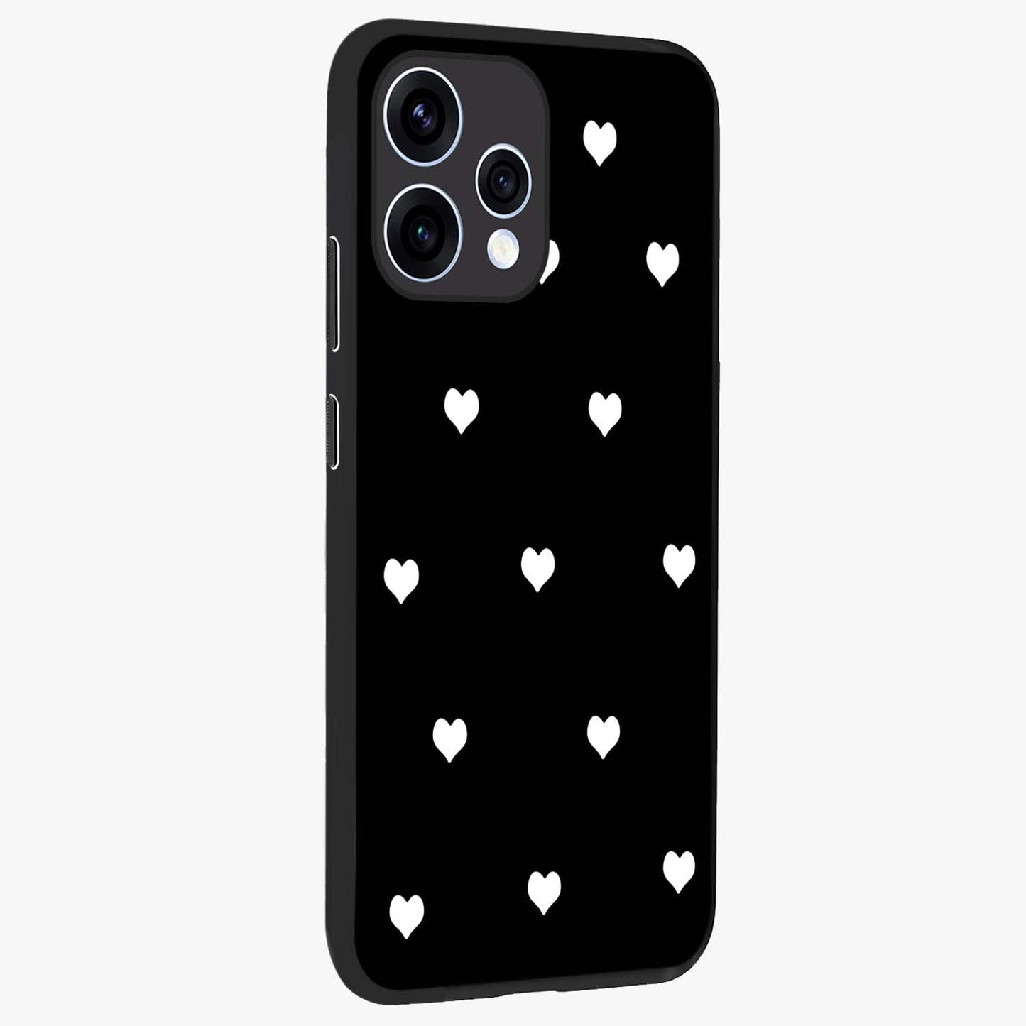 Cute And Simple White Hearts Glass Case upright view showcasing simple white hearts artwork with soft minimal theme.