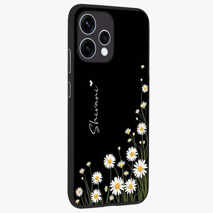 Daisy Cascade Custom Name Glass Case upright view showcasing elegant floral cascade design with personalized aesthetic.