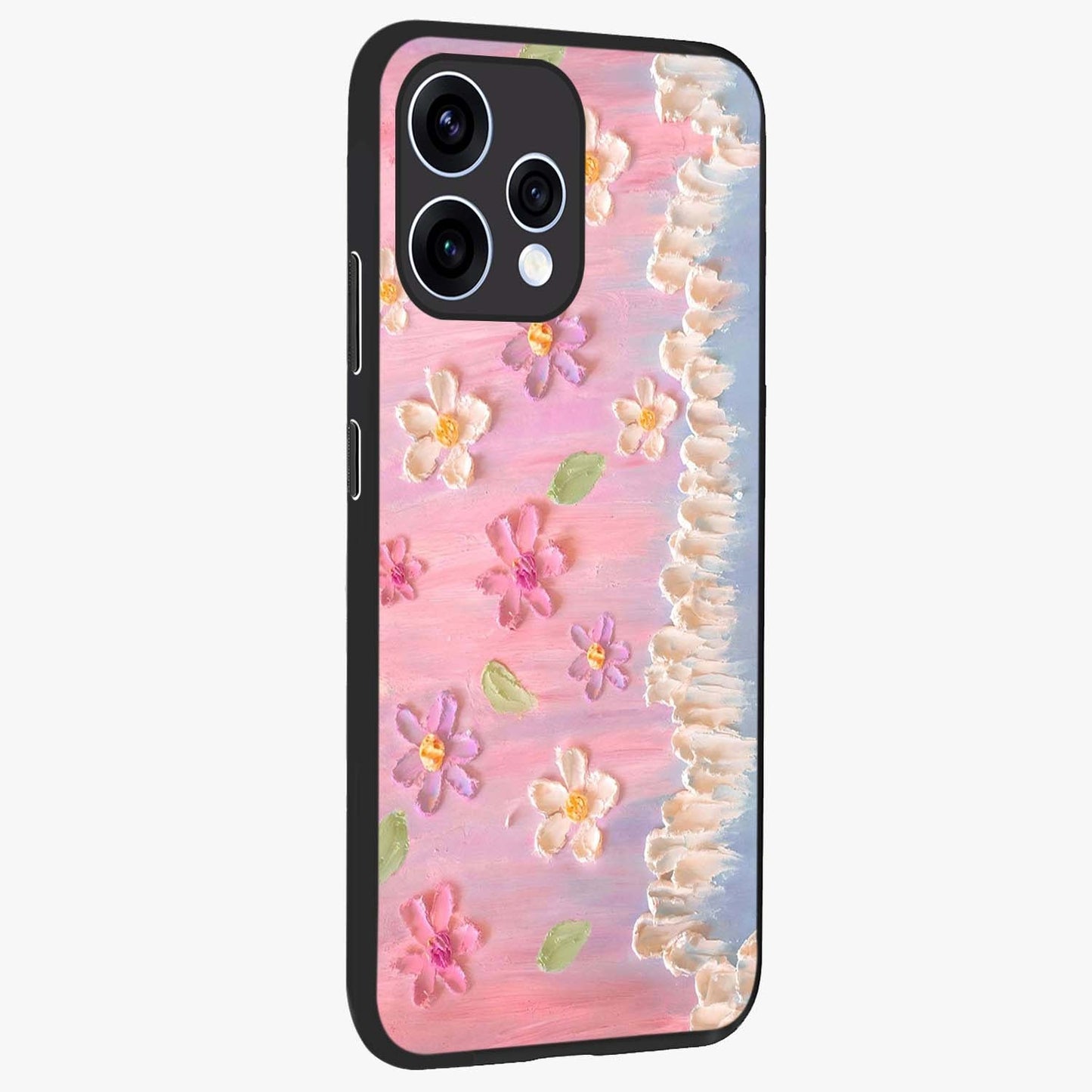 Dreamy Painted Garden Glass Case upright view showcasing vibrant floral garden artwork with artistic nature theme.