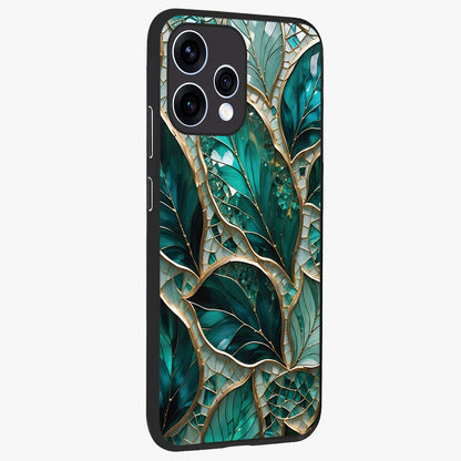 Emerald Leaf Glass Glass Case upright view showcasing fresh green leaf artwork with calming nature inspired style.