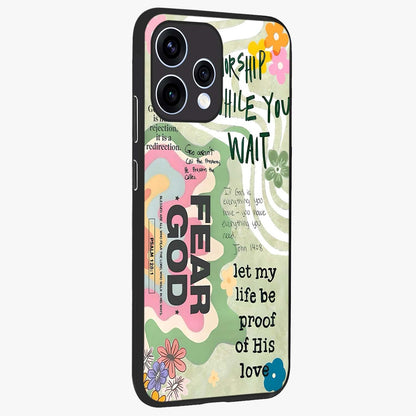 Faith Over Fear Glass Case upright view showcasing bold typography artwork with uplifting motivational theme.