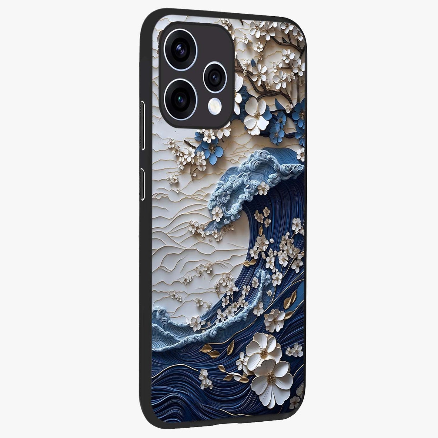 Floral Wave Origami Glass Case upright view showcasing creative floral origami artwork with artistic decorative theme.