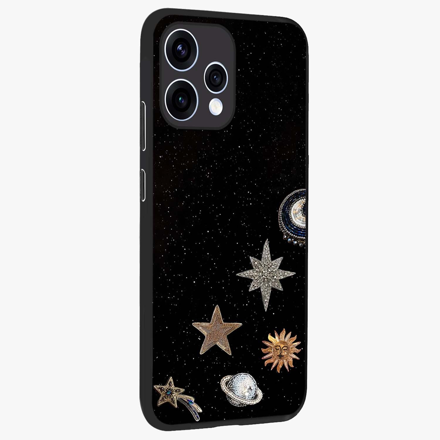 Galactic Charm Glow Glass Case upright view showcasing glowing cosmic charm artwork with magical celestial style.