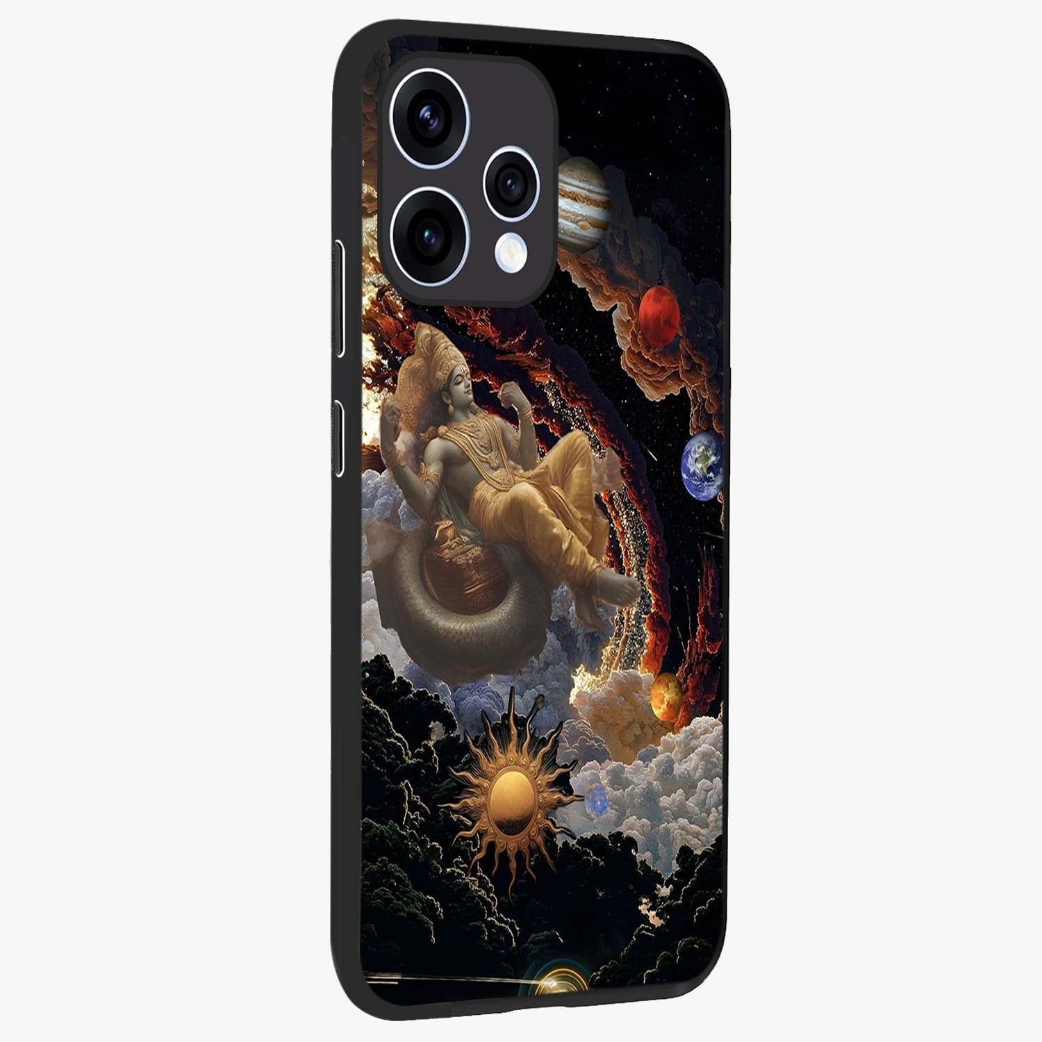 Galactic Divine God Glass Case upright view showcasing mystical divine artwork with dramatic cosmic theme.