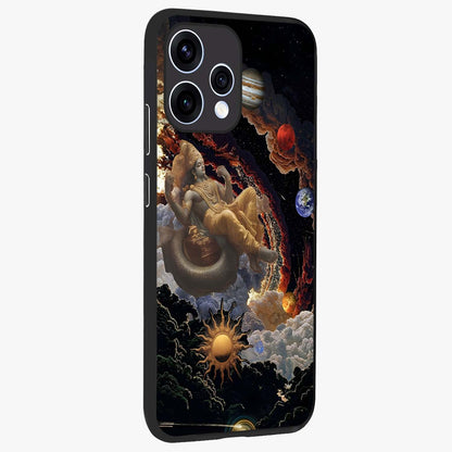Galactic Divine God Glass Case upright view showcasing mystical divine artwork with dramatic cosmic theme.