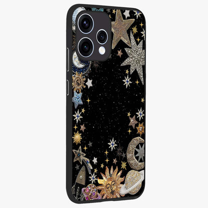 Galactic Jewel Stars Glass Case upright view showcasing glittering star jewel artwork with vibrant galaxy theme.