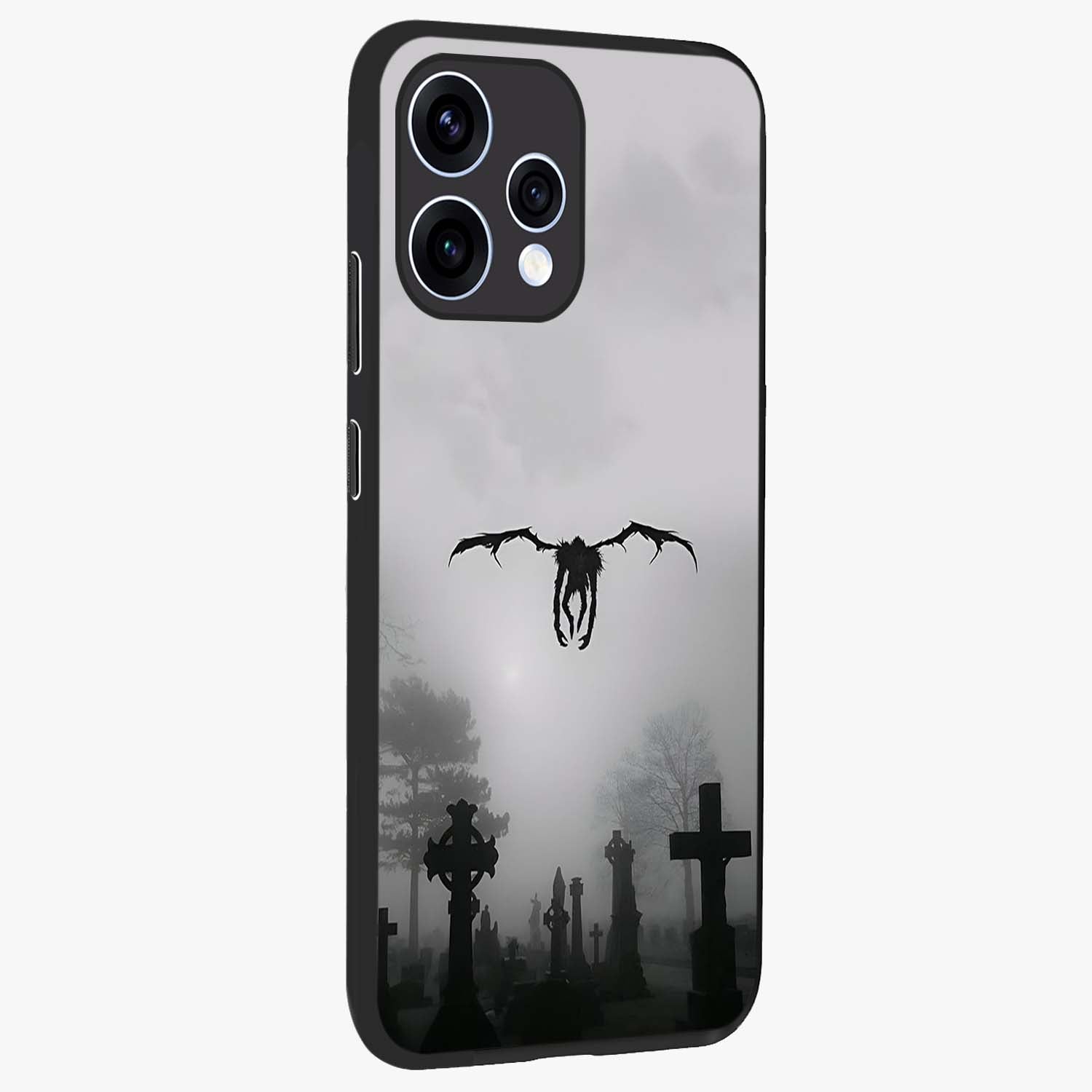 Graveyard Shadow Descent Glass Case upright view showcasing haunting graveyard artwork with dramatic dark theme.
