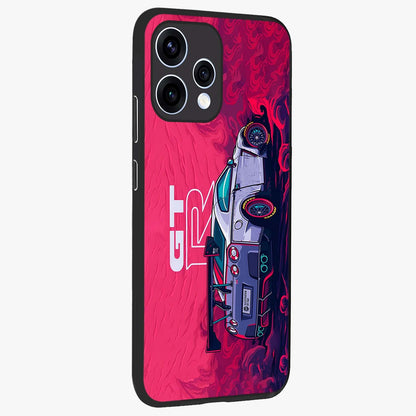 GT-R Car Pattern Glass Case upright view showcasing dynamic car pattern artwork with modern sports theme.