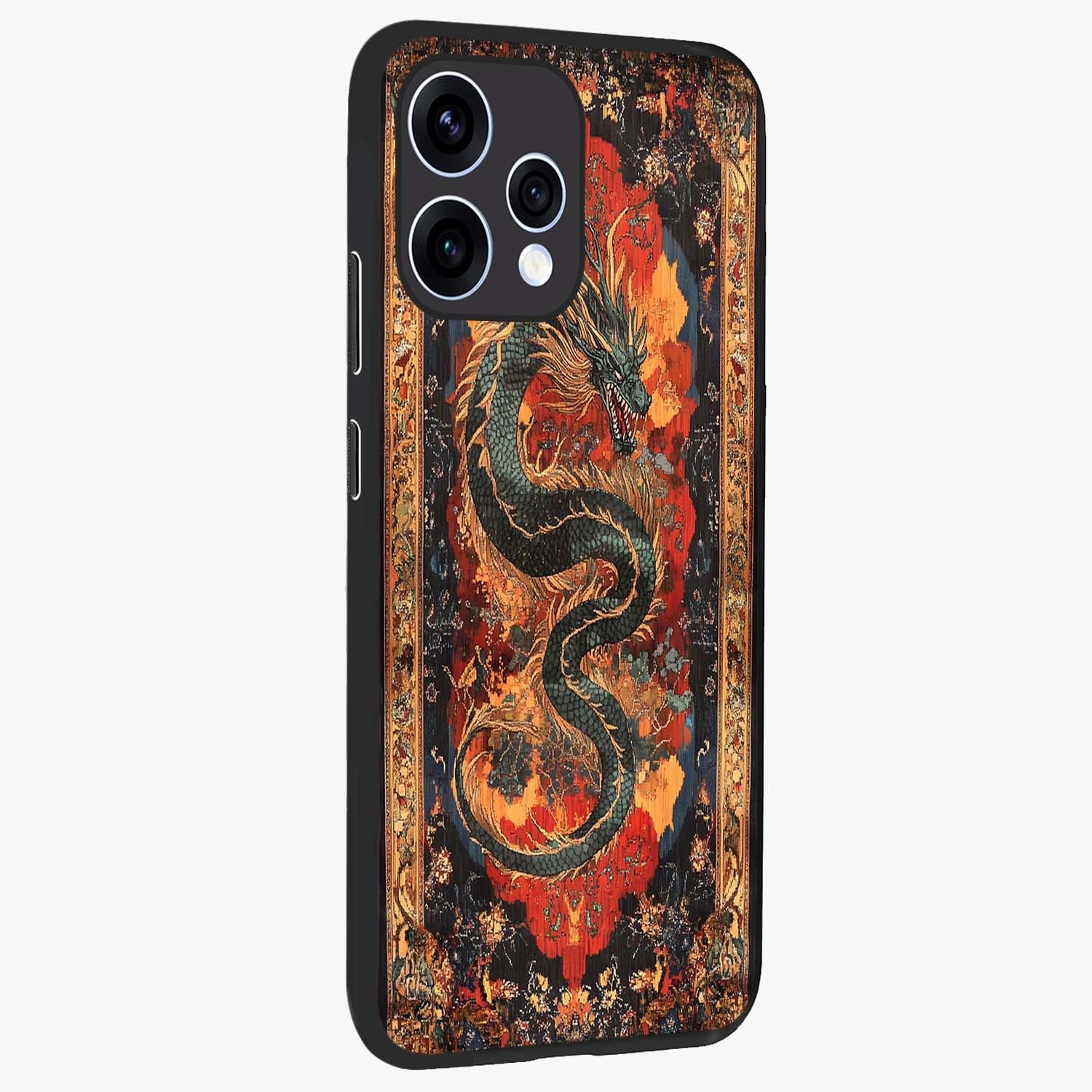 Inferno Dragon Soul Glass Case upright view showcasing intense dragon artwork with fantasy fire theme.