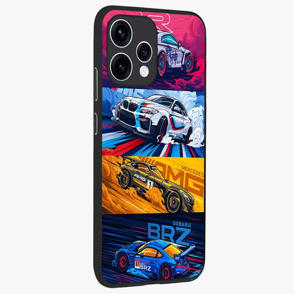 JDM Sports Car Glass Case upright view showcasing dynamic sports car artwork with bold racing theme.