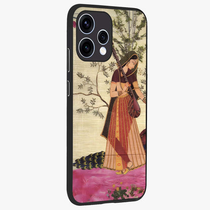 Lady With Veena Art Glass Case upright view showcasing classical veena artwork with traditional artistic theme.