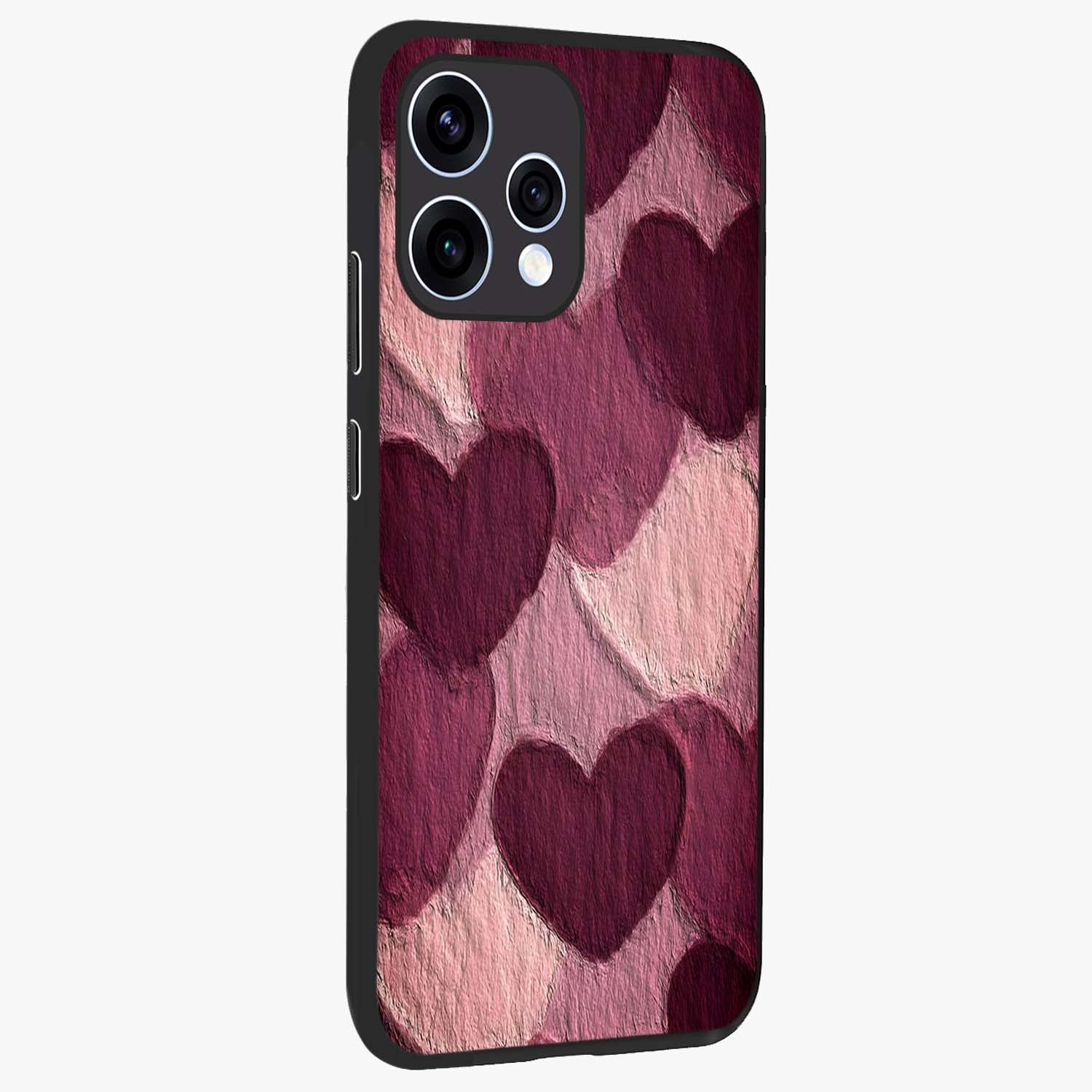Layered Paper Hearts Glass Case upright view showcasing decorative layered heart artwork with sweet love theme.