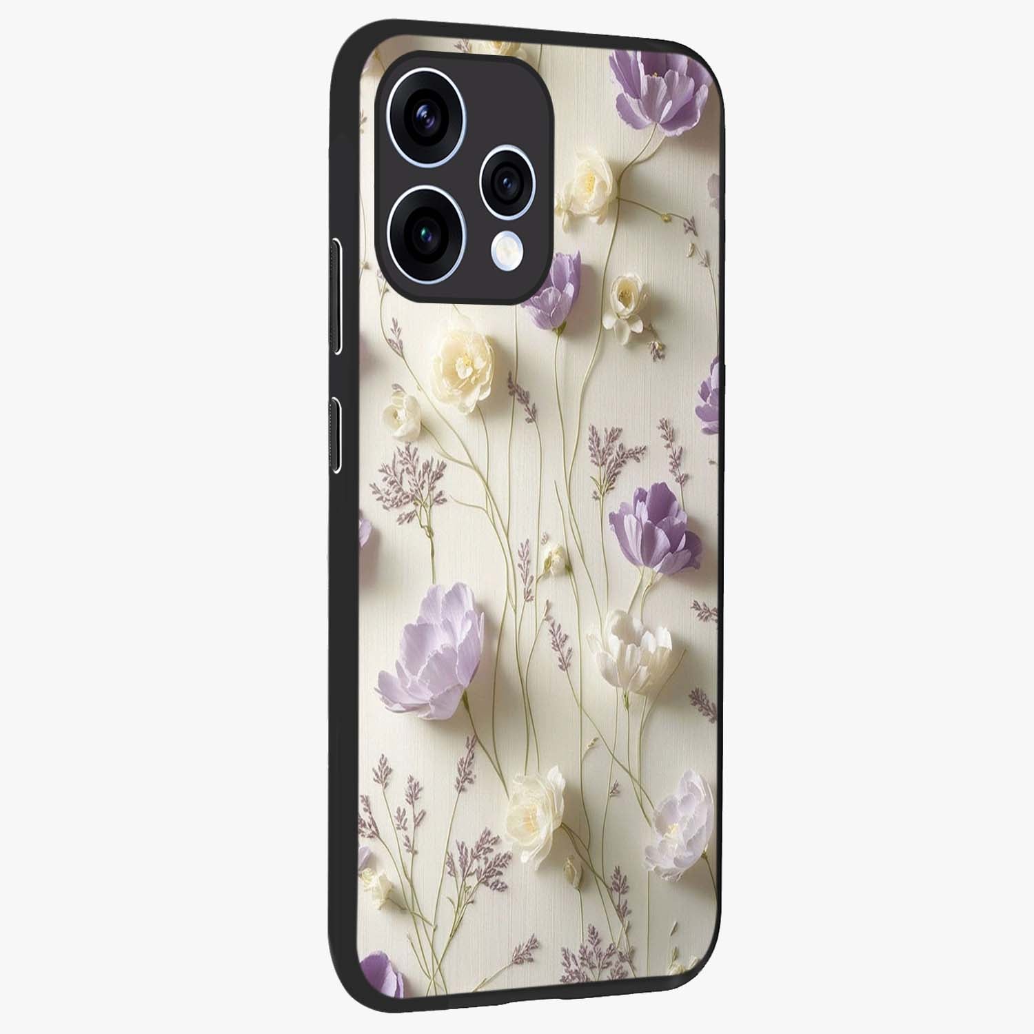 Lilac Breeze Harmony Glass Case upright view showcasing delicate lilac artwork with peaceful floral theme.