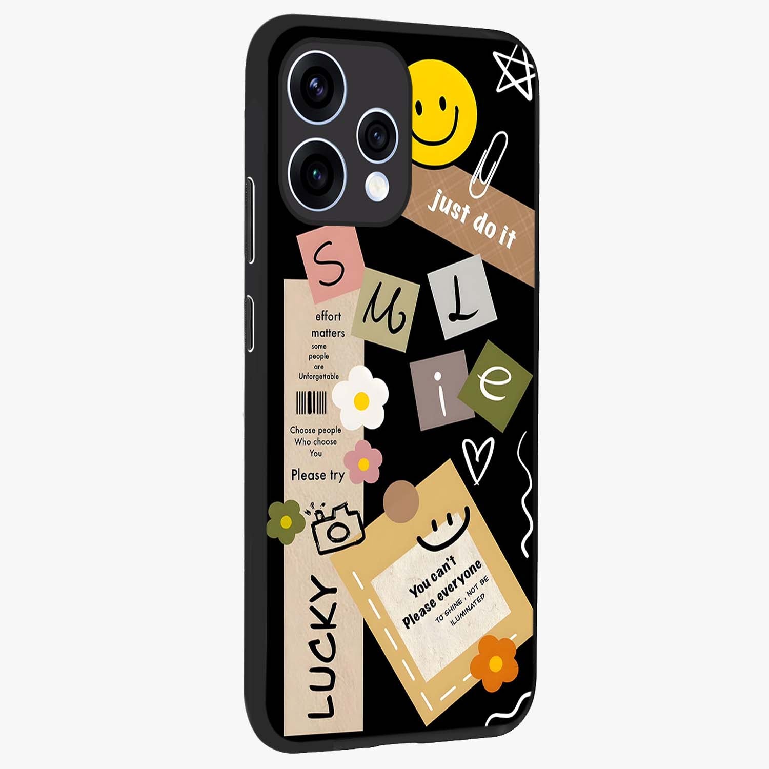 Lucky Aesthetic Collage Glass Case upright view showcasing vibrant collage artwork with youthful aesthetic theme.