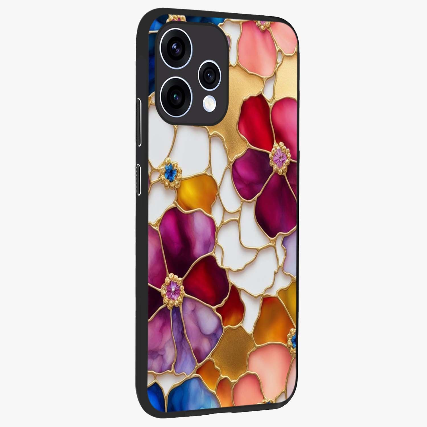 Marble Flower Pattern Glass Case upright view showcasing decorative marble flower artwork with refined style.