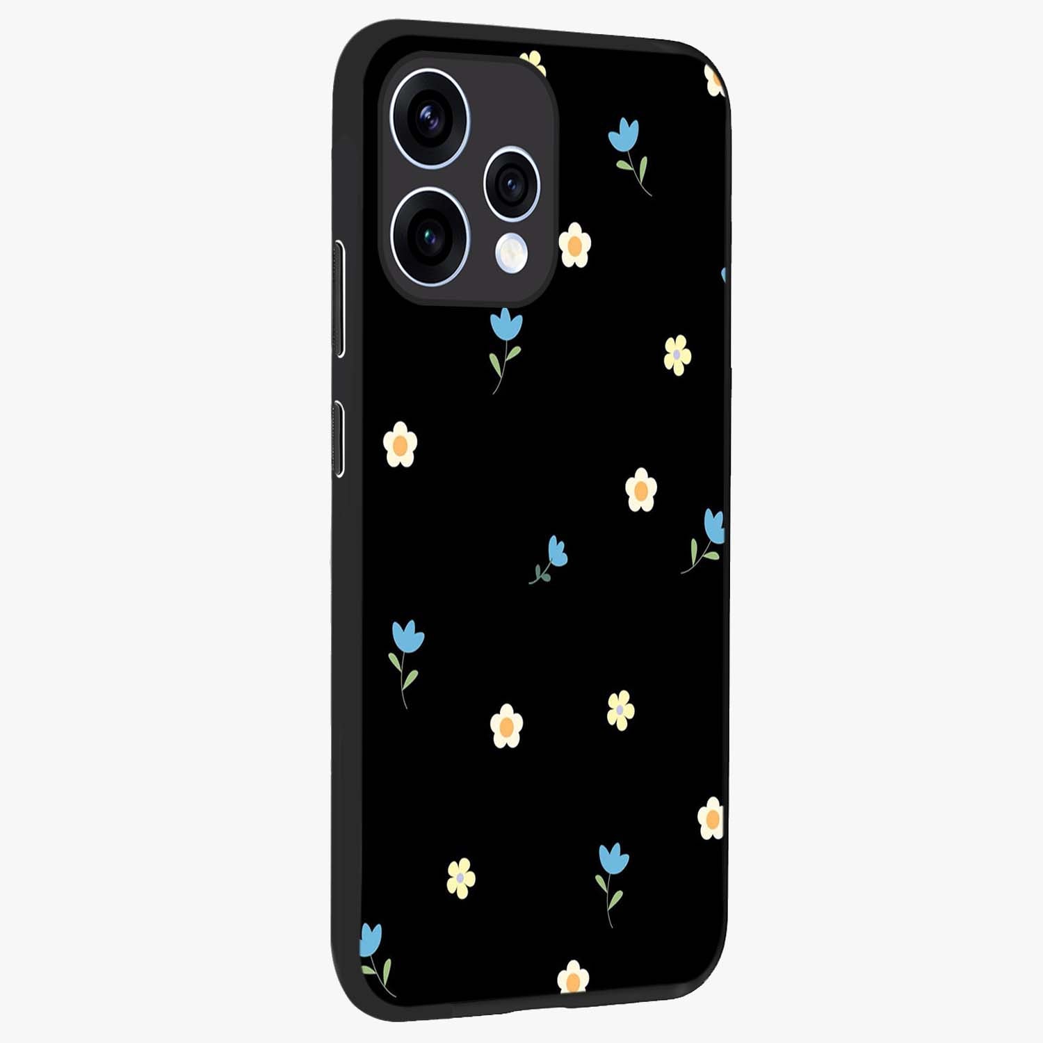 Minimal Petal Whispers Glass Case upright view showcasing elegant floral artwork with modern minimalist style.