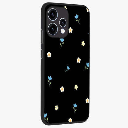 Minimal Petal Whispers Glass Case upright view showcasing elegant floral artwork with modern minimalist style.