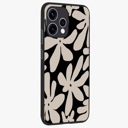 Monochrome Petal Dance Glass Case upright view showcasing artistic floral pattern with stylish monochrome theme.