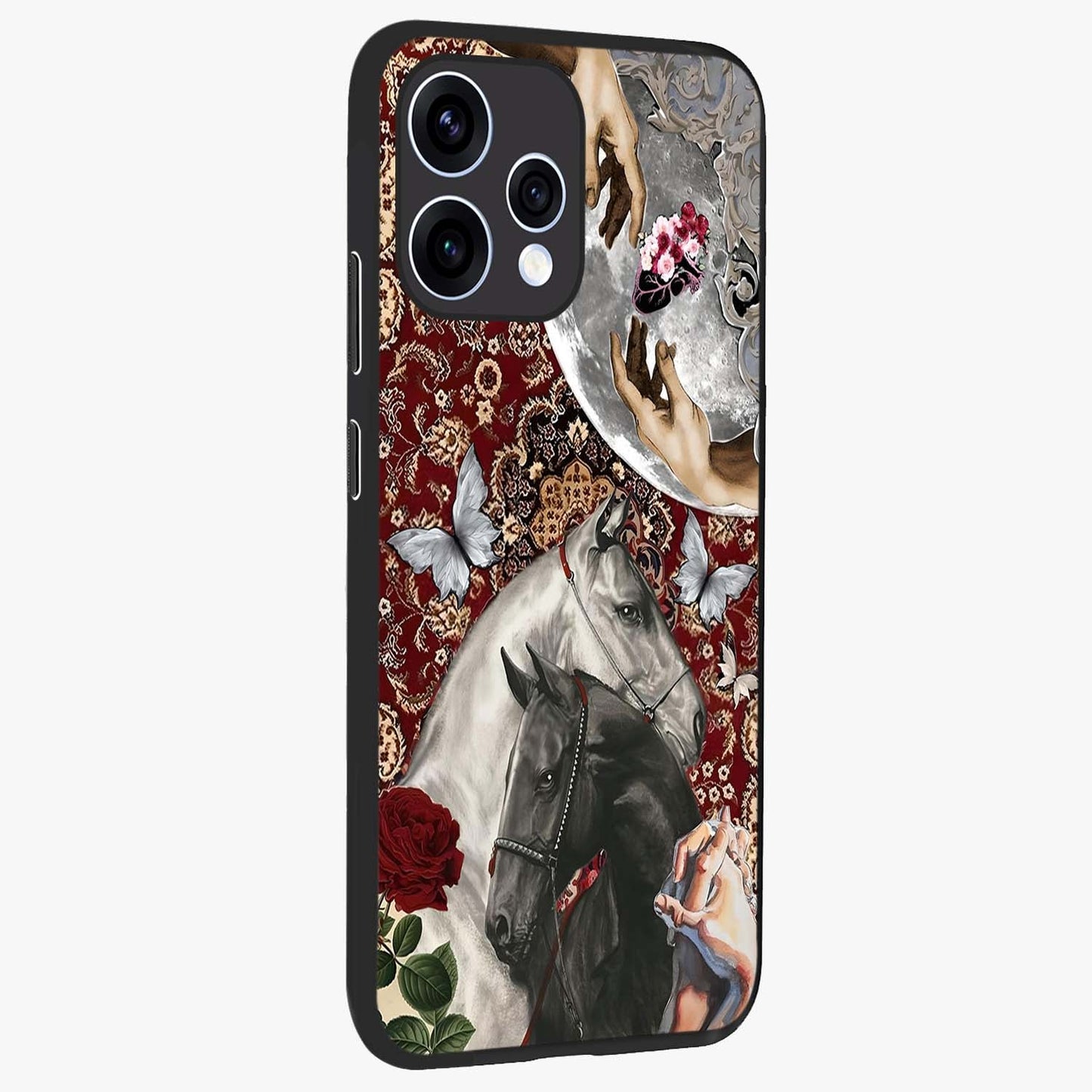 Moonlit Royal Stallion Glass Case upright view showcasing dramatic horse artwork with glowing moon themed design.