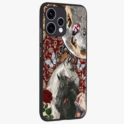 Moonlit Royal Stallion Glass Case upright view showcasing dramatic horse artwork with glowing moon themed design.