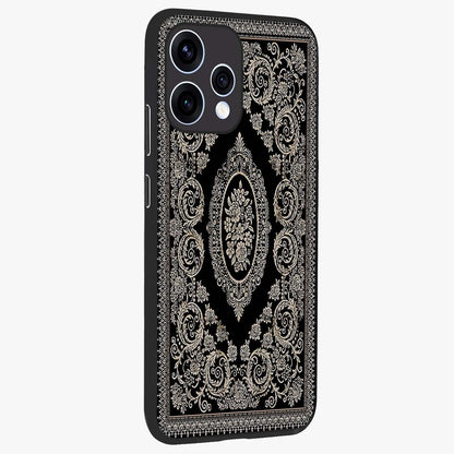 Noir Bloom Elegance Glass Case upright view showcasing graceful floral artwork with luxurious dark theme.