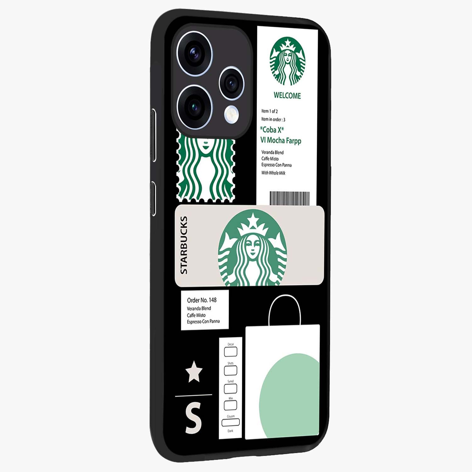 Starbucks Mocha Glass Case upright view showcasing trendy coffee inspired artwork with modern lifestyle theme.