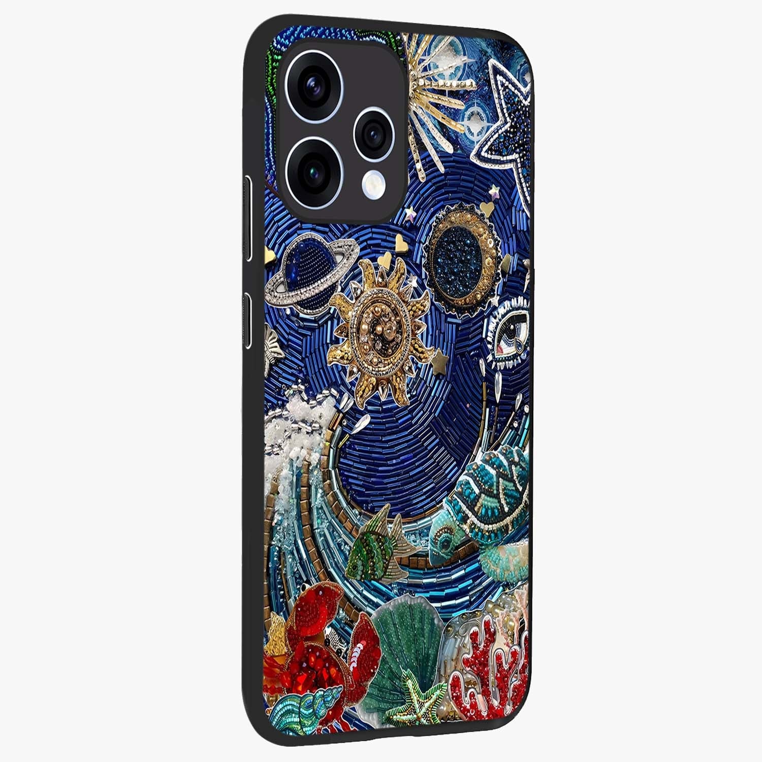 Universe Underwater Spark Glass Case upright view showcasing magical underwater galaxy artwork with vibrant cosmic theme.