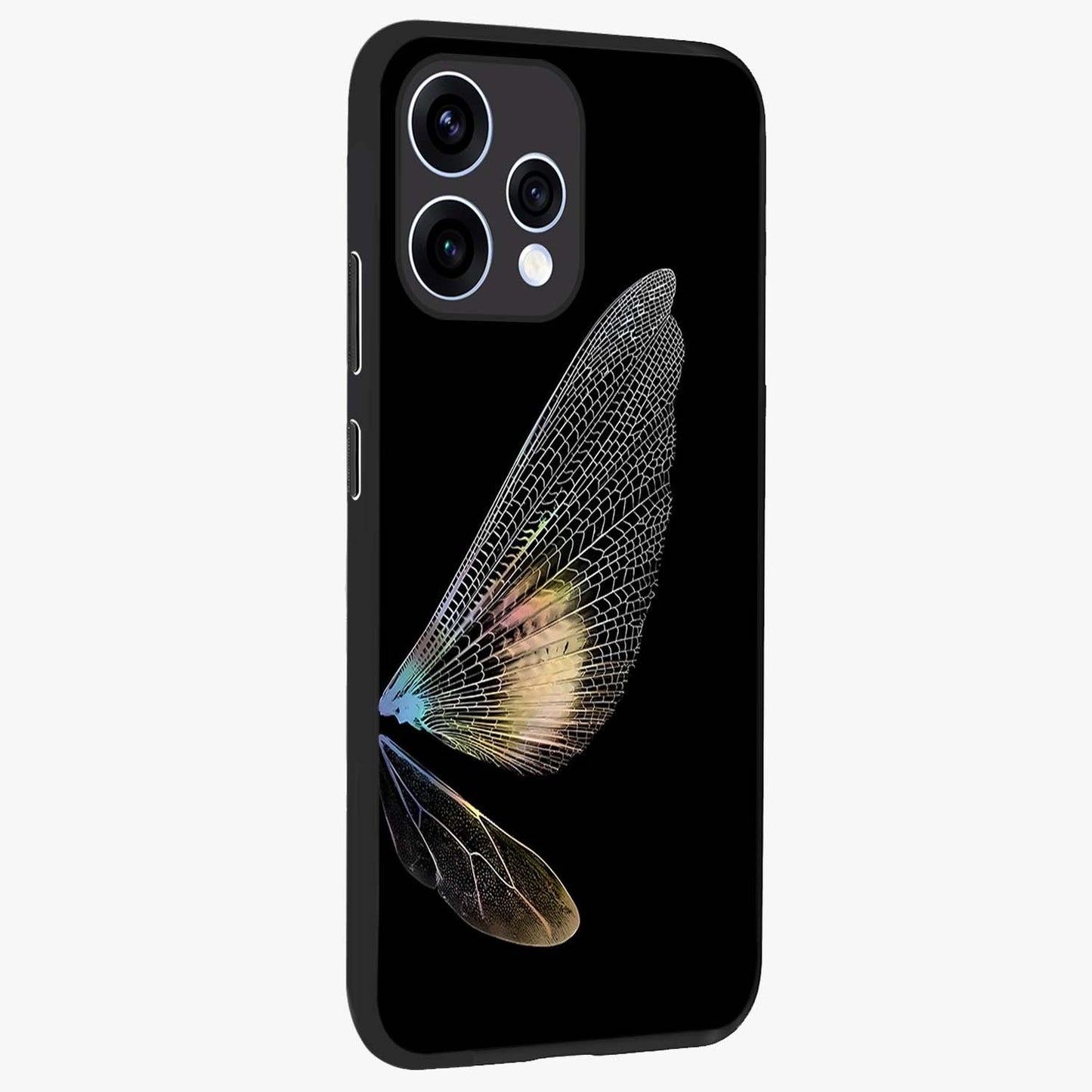 Whispers Of Wings Glass Case upright view showcasing elegant wing artwork with light airy theme.