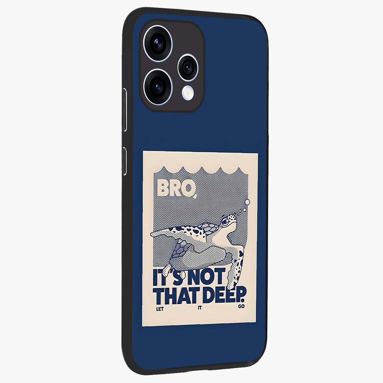 Worry Less Swim Glass Case upright view showcasing cheerful artistic artwork with carefree inspirational theme.