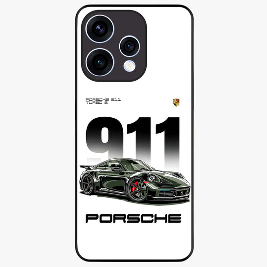 911 Turbo Dominance Glass Case showing clean flat back view with bold 911 sports car artwork and glossy glass finish.