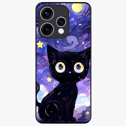 Abstract Cat Art Glass Case showing flat back view with artistic cat illustration and glossy glass finish.