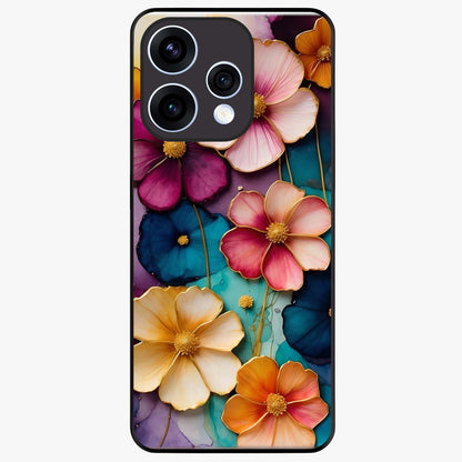 Artlyn Grace Flower Pattern Glass Case showing flat back view with elegant floral pattern artwork and glossy glass finish.