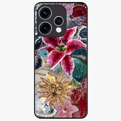 Beaded Garden Fantasy Glass Case showing flat back view with dreamy garden bead artwork and glossy glass finish.