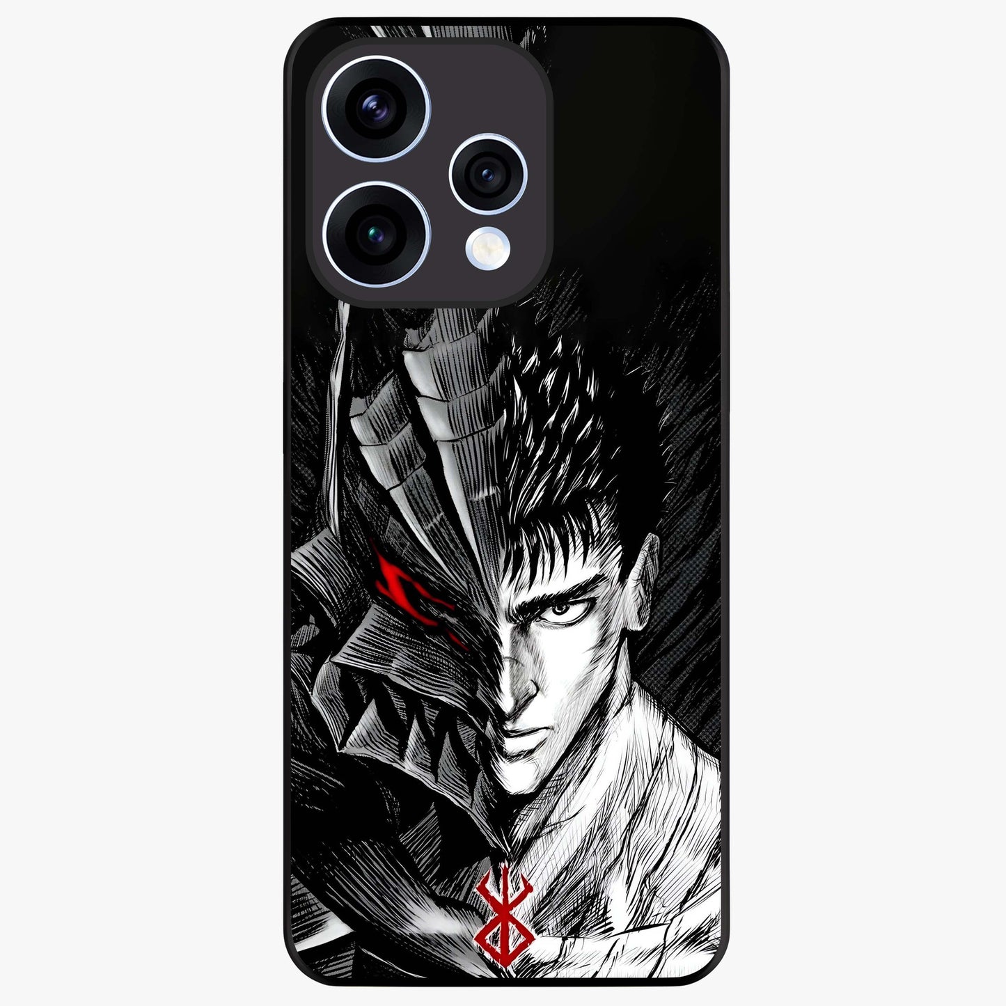 Berserker Blood Oath Glass Case showing flat back view with fierce warrior inspired artwork and glossy glass finish.
