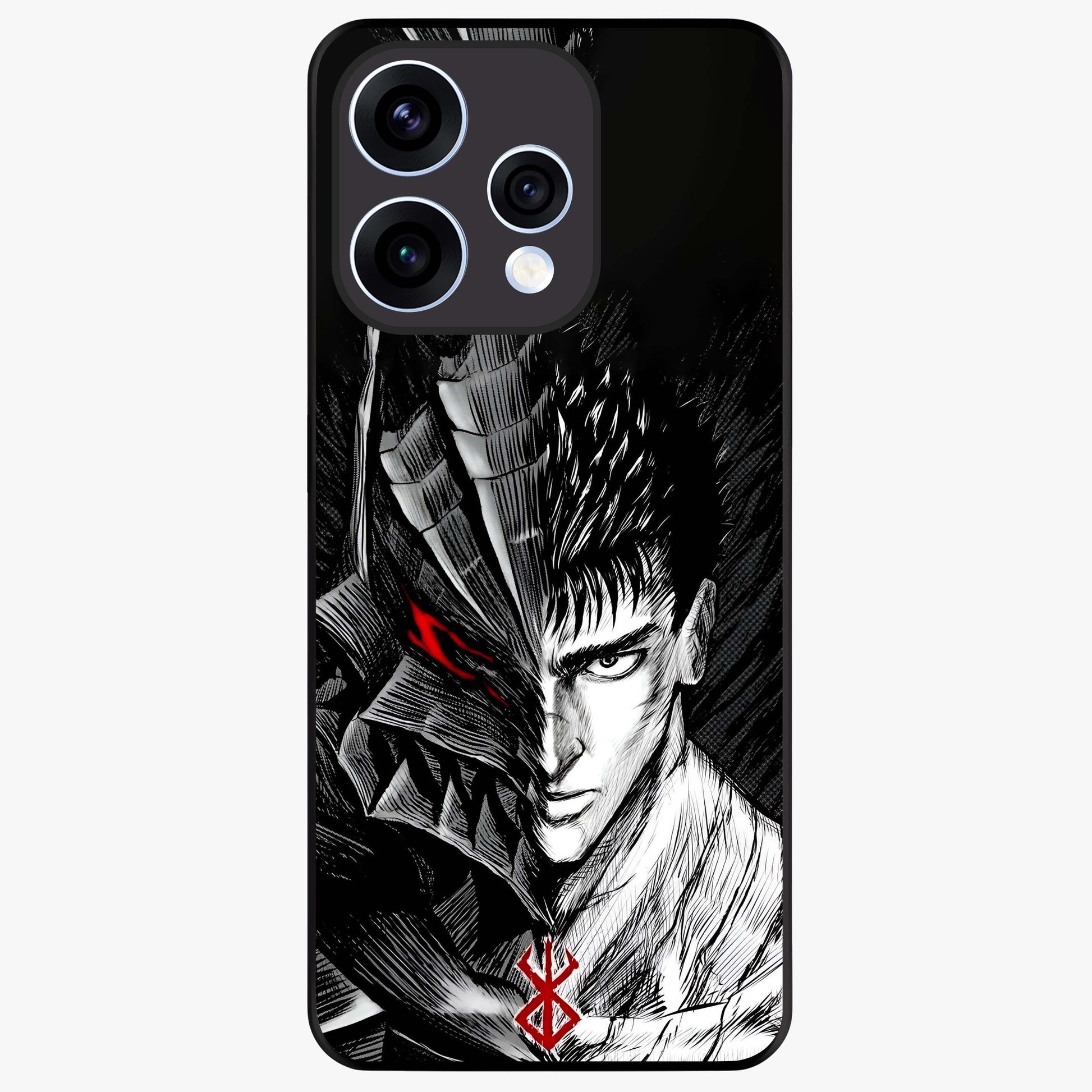 Berserker Blood Oath Glass Case showing flat back view with fierce warrior inspired artwork and glossy glass finish.