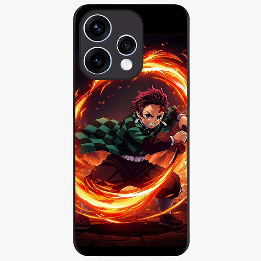 Blazing Sword Resolve Glass Case showing flat back view with fiery sword artwork and glossy glass finish.
