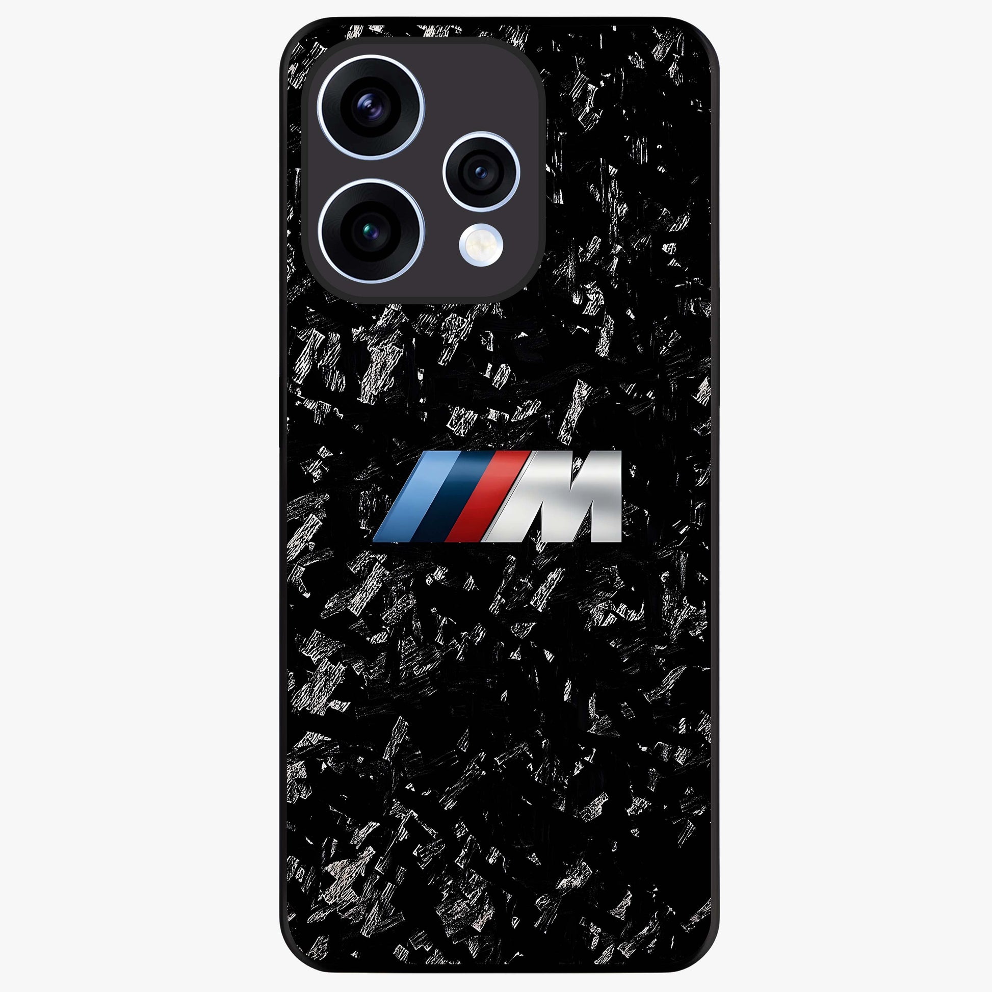 Carbon Speed Mark Glass Case showing flat back view with sporty carbon pattern artwork and glossy glass finish.