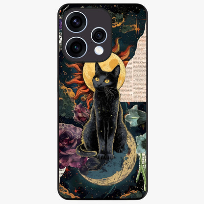 Celestial Black Cat Glass Case showing flat back view with mystical black cat artwork and glossy glass finish.