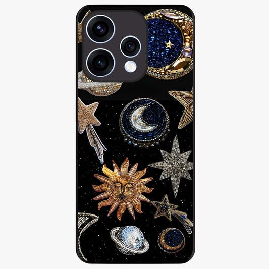 Celestial Gem Constellations Glass Case showing flat back view with sparkling constellation artwork and glossy glass finish.