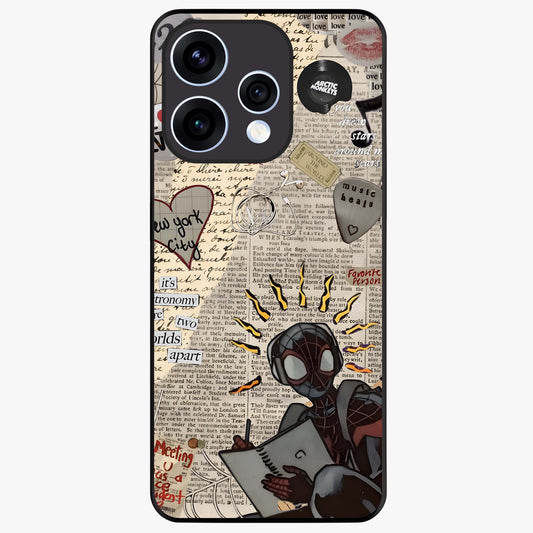 City Dream Sketch Glass Case showing flat back view with artistic city skyline sketch artwork and glossy glass finish.