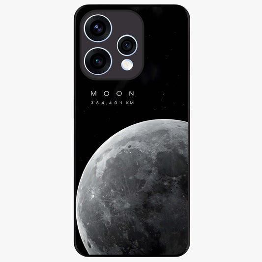 Cosmic Moon Glow Glass Case showing flat back view with glowing moon artwork and glossy glass finish.